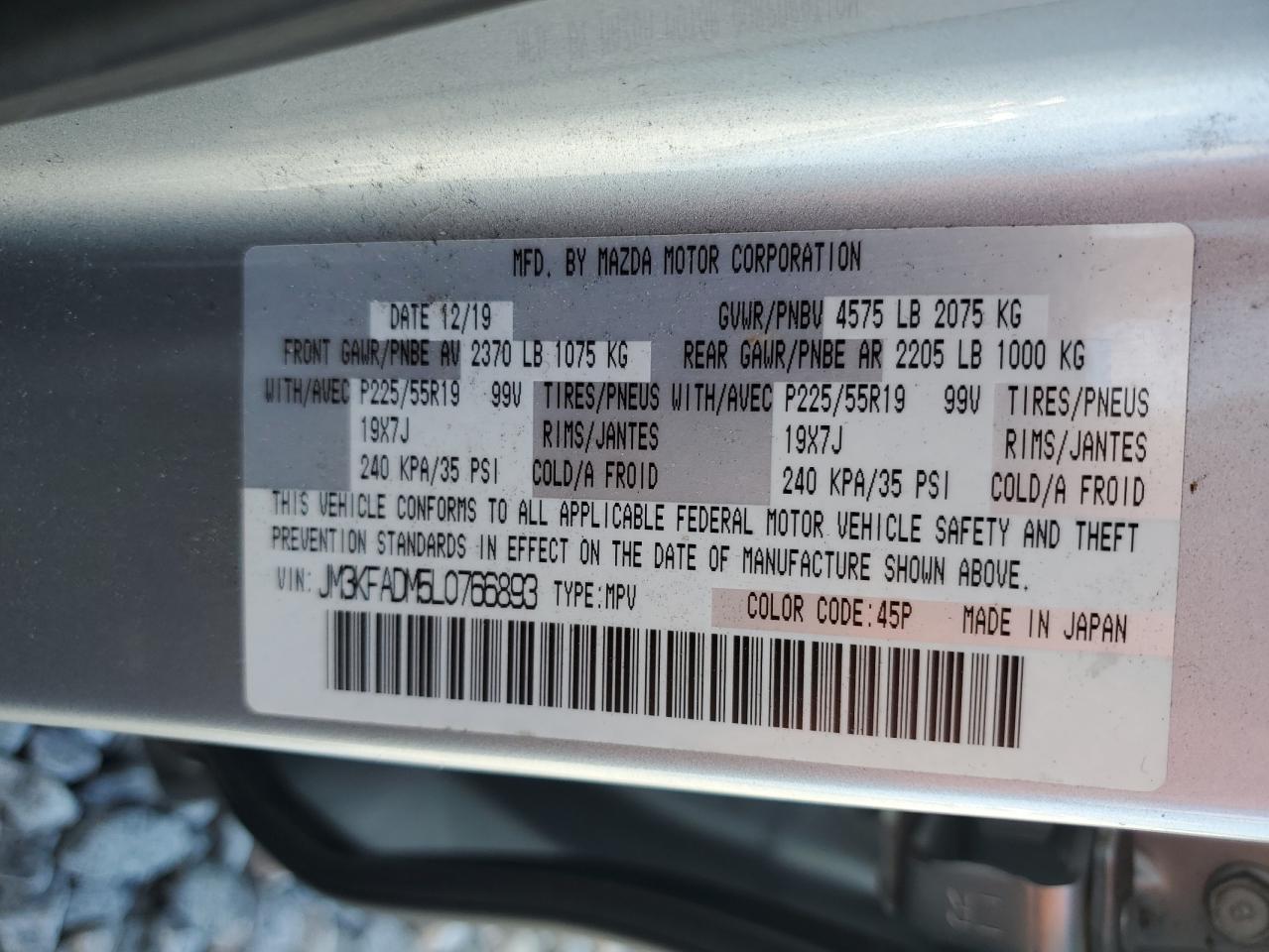 2020 Mazda Cx-5 Grand Touring VIN: JM3KFADM5L0766893 Lot: 90010645