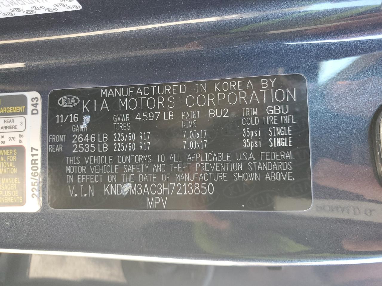 2017 Kia Sportage Lx VIN: KNDPM3AC3H7213850 Lot: 86888805