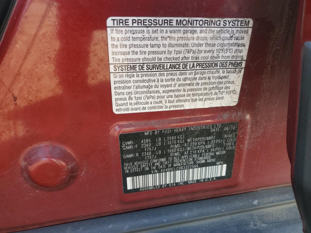 2011 Subaru Outback 2.5I Limited VIN: 4S4BRCLCXB3322566 Lot: 85517465