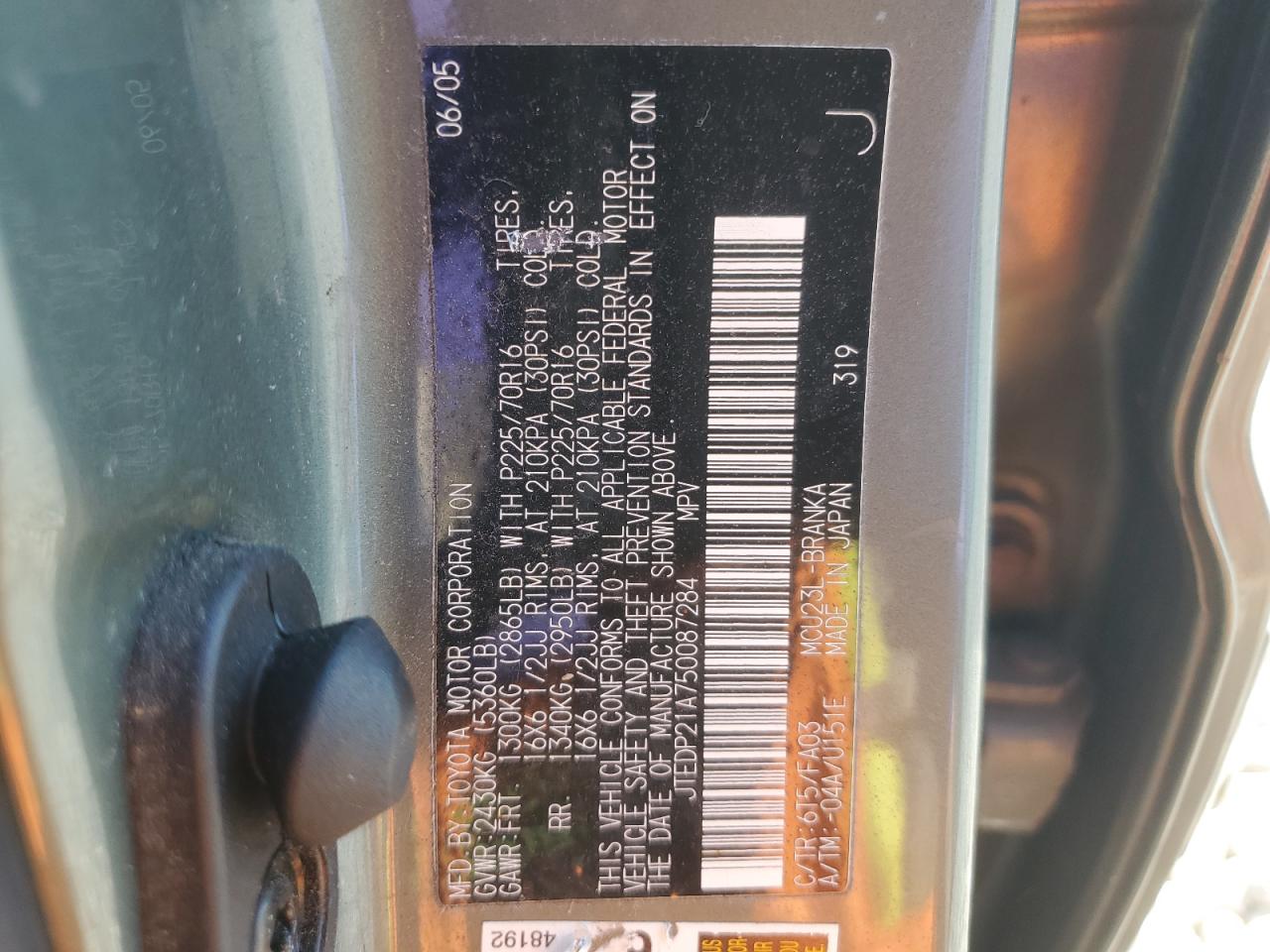 2005 Toyota Highlander Limited VIN: JTEDP21A750087284 Lot: 82342635