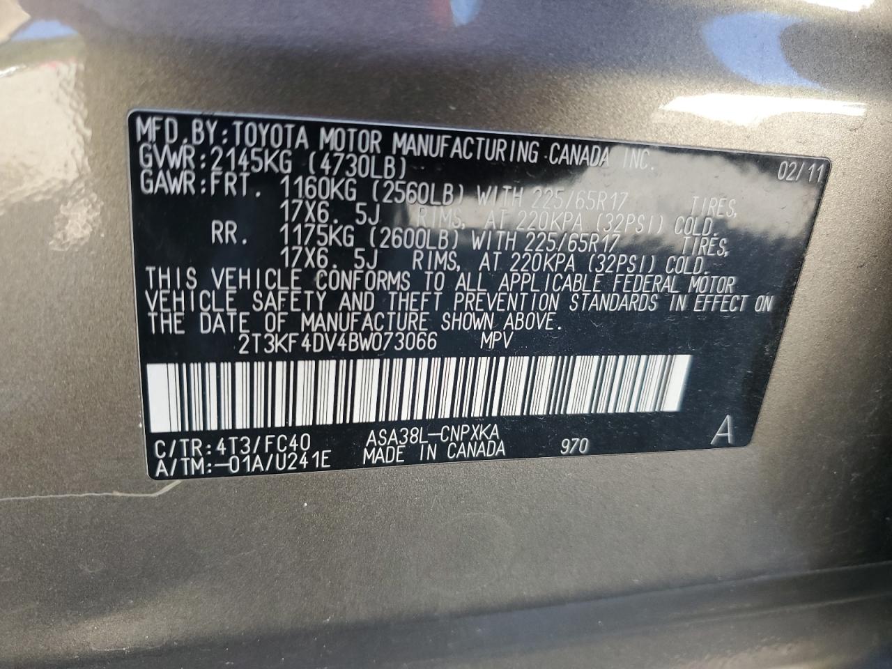 2011 Toyota Rav4 VIN: 2T3KF4DV4BW073066 Lot: 84551825