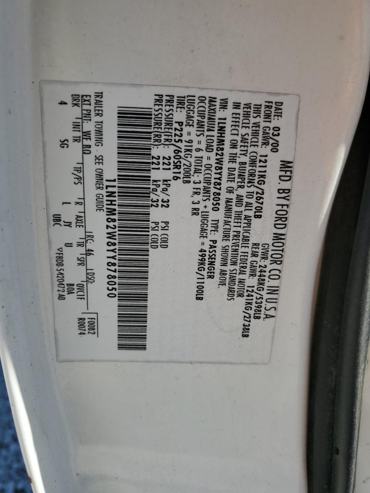 2000 Lincoln Town Car Signature VIN: 1LNHM82W8YY878050 Lot: 84949965