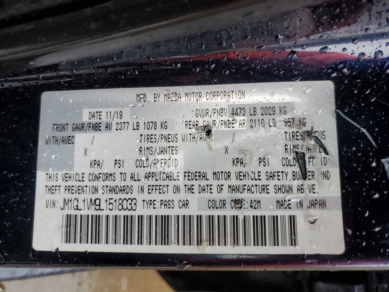 2020 Mazda 6 Touring VIN: JM1GL1VM9L1518033 Lot: 89679155