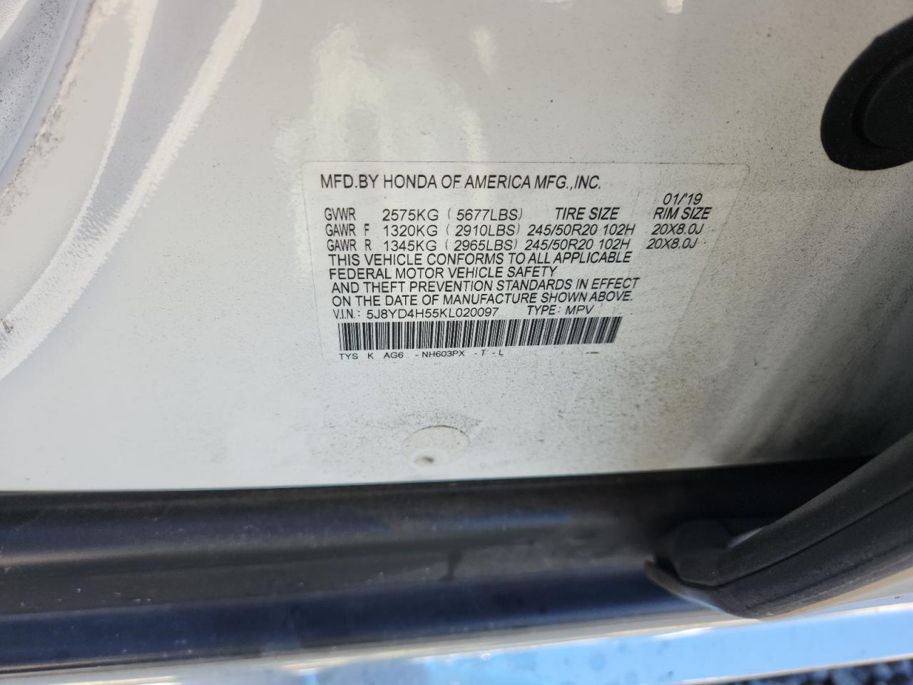 2019 Acura Mdx Technology VIN: 5J8YD4H55KL020097 Lot: 82449705