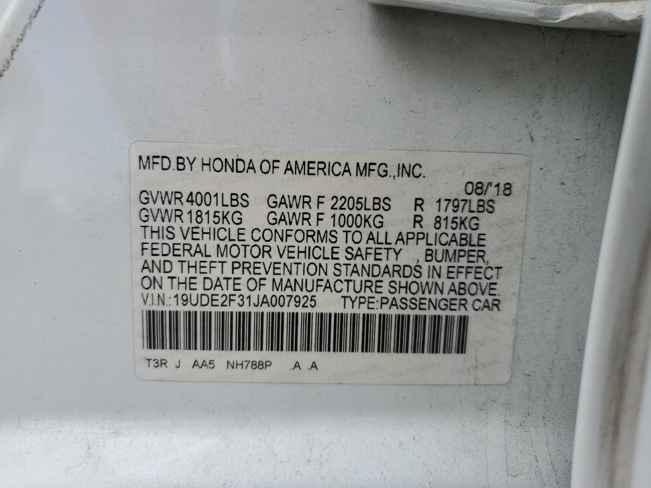 2018 Acura Ilx Base Watch Plus VIN: 19UDE2F31JA007925 Lot: 81933325