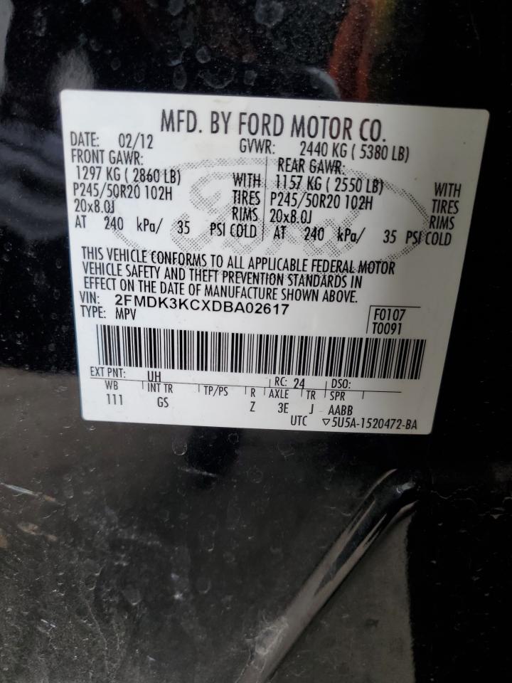 2013 Ford Edge Limited VIN: 2FMDK3KCXDBA02617 Lot: 85933675