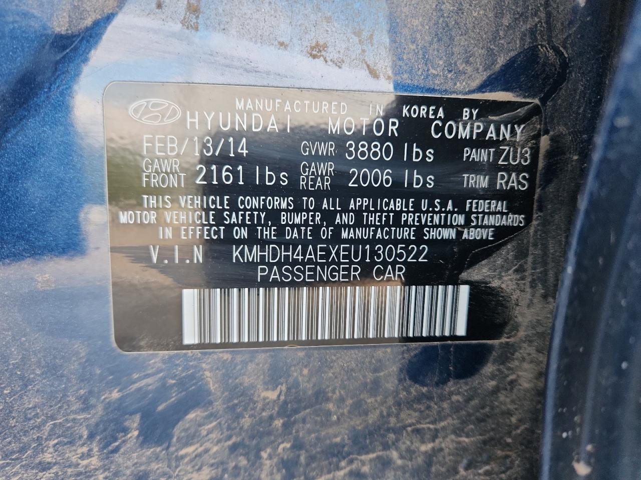 2014 Hyundai Elantra Se VIN: KMHDH4AEXEU130522 Lot: 81895535