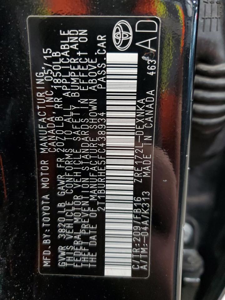 2015 Toyota Corolla L VIN: 2T1BURHE5FC438934 Lot: 85365545