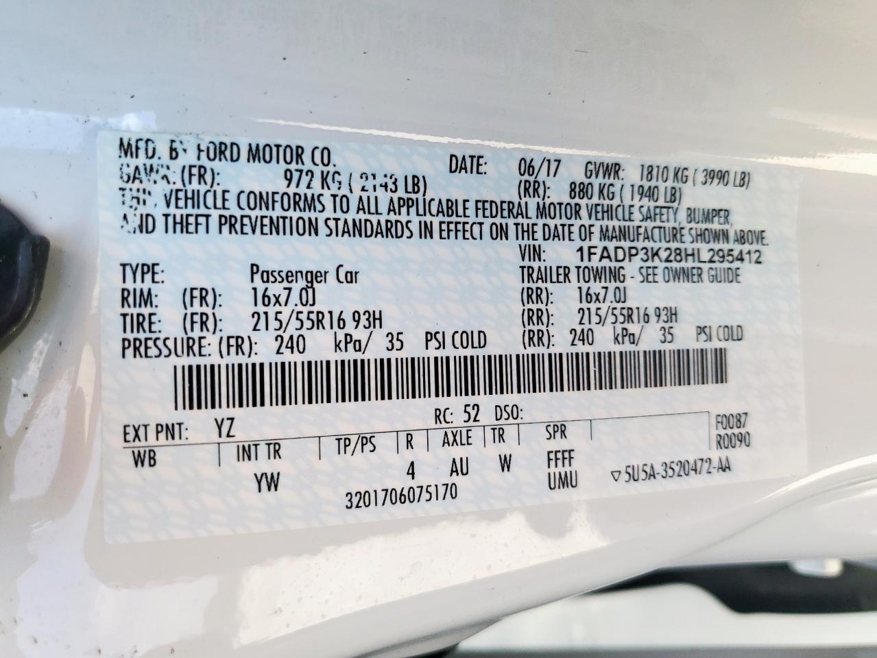 2017 Ford Focus Se VIN: 1FADP3K28HL295412 Lot: 84724905