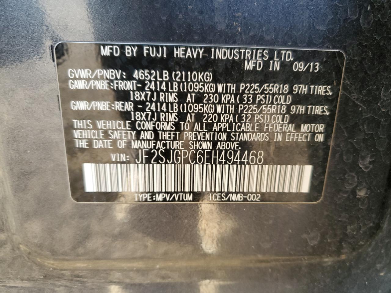 2014 Subaru Forester 2.0Xt Touring VIN: JF2SJGPC6EH494468 Lot: 85951855