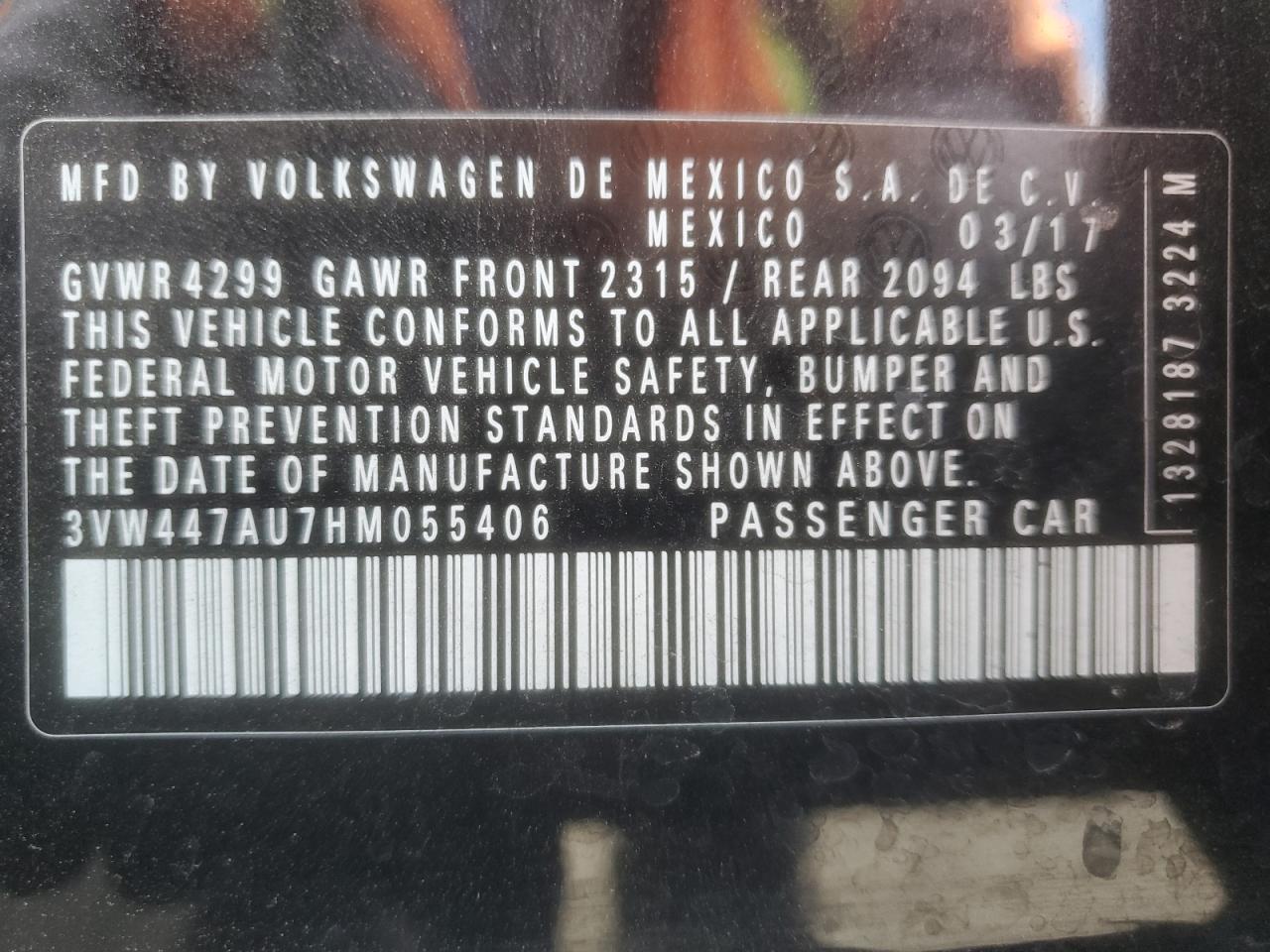 2017 Volkswagen Gti S/Se VIN: 3VW447AU7HM055406 Lot: 86178015