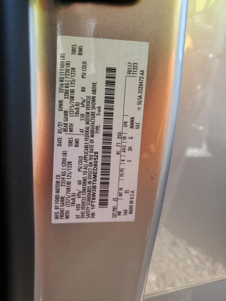 2021 Ford F350 Super Duty VIN: 1FT8W3BT6MED80528 Lot: 85181565