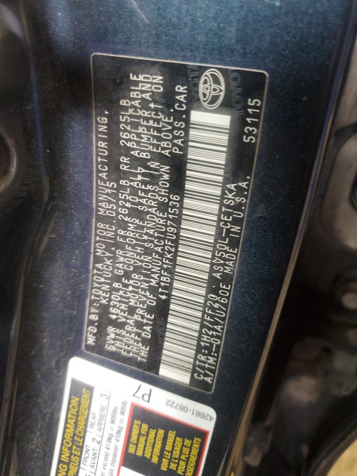 2015 Toyota Camry Le VIN: 4T1BF1FK2FU971536 Lot: 85172175