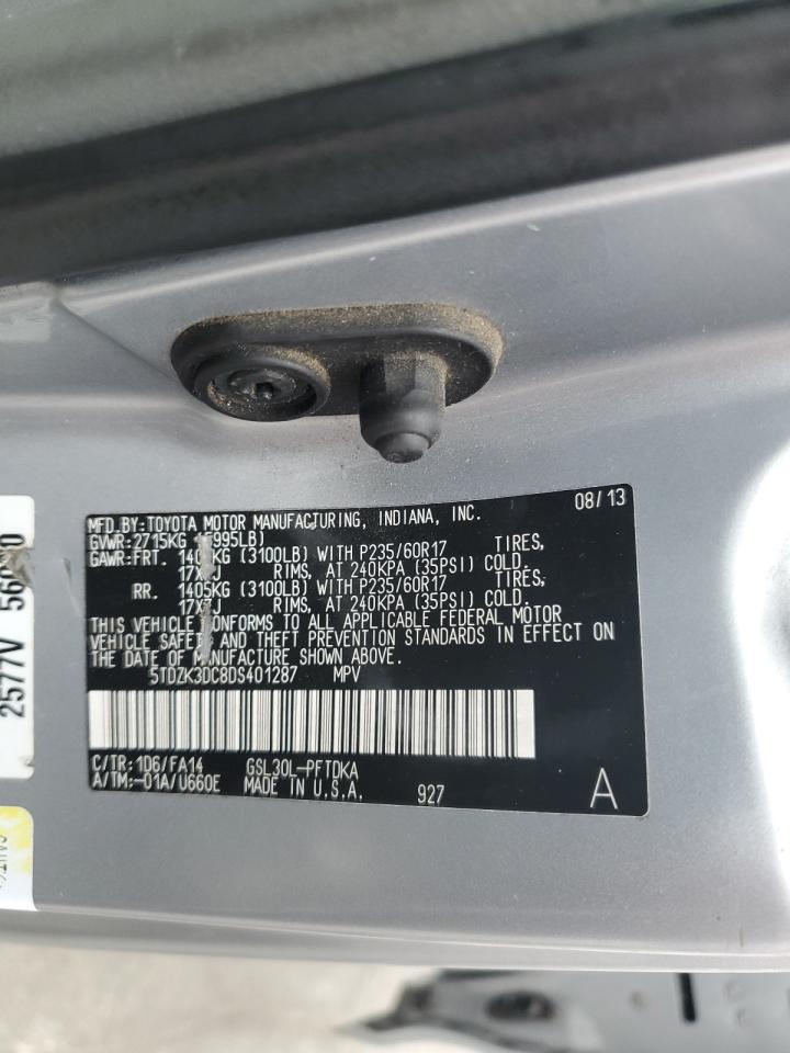 2013 Toyota Sienna VIN: 5TDZK3DC8DS401287 Lot: 85548855