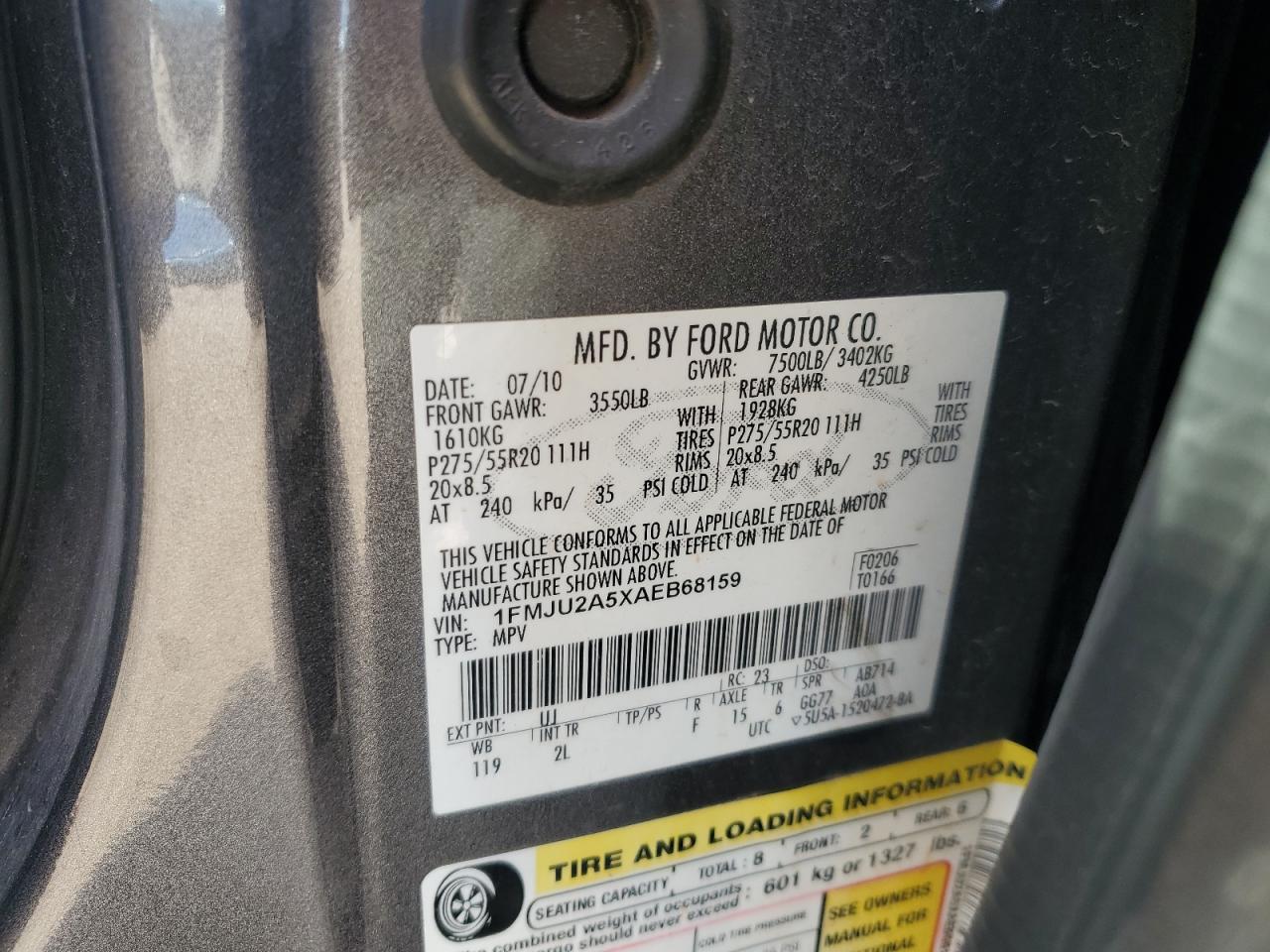 2010 Ford Expedition Limited VIN: 1FMJU2A5XAEB68159 Lot: 85534125