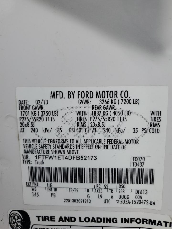 2013 Ford F150 Supercrew VIN: 1FTFW1ET4DFB52173 Lot: 89848475