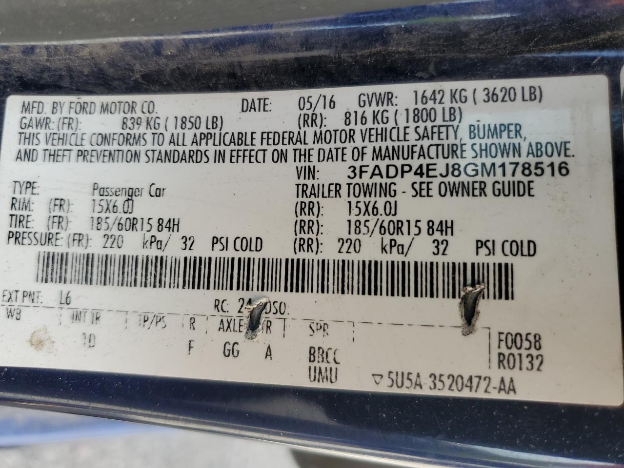 2016 Ford Fiesta Se VIN: 3FADP4EJ8GM178516 Lot: 85506175