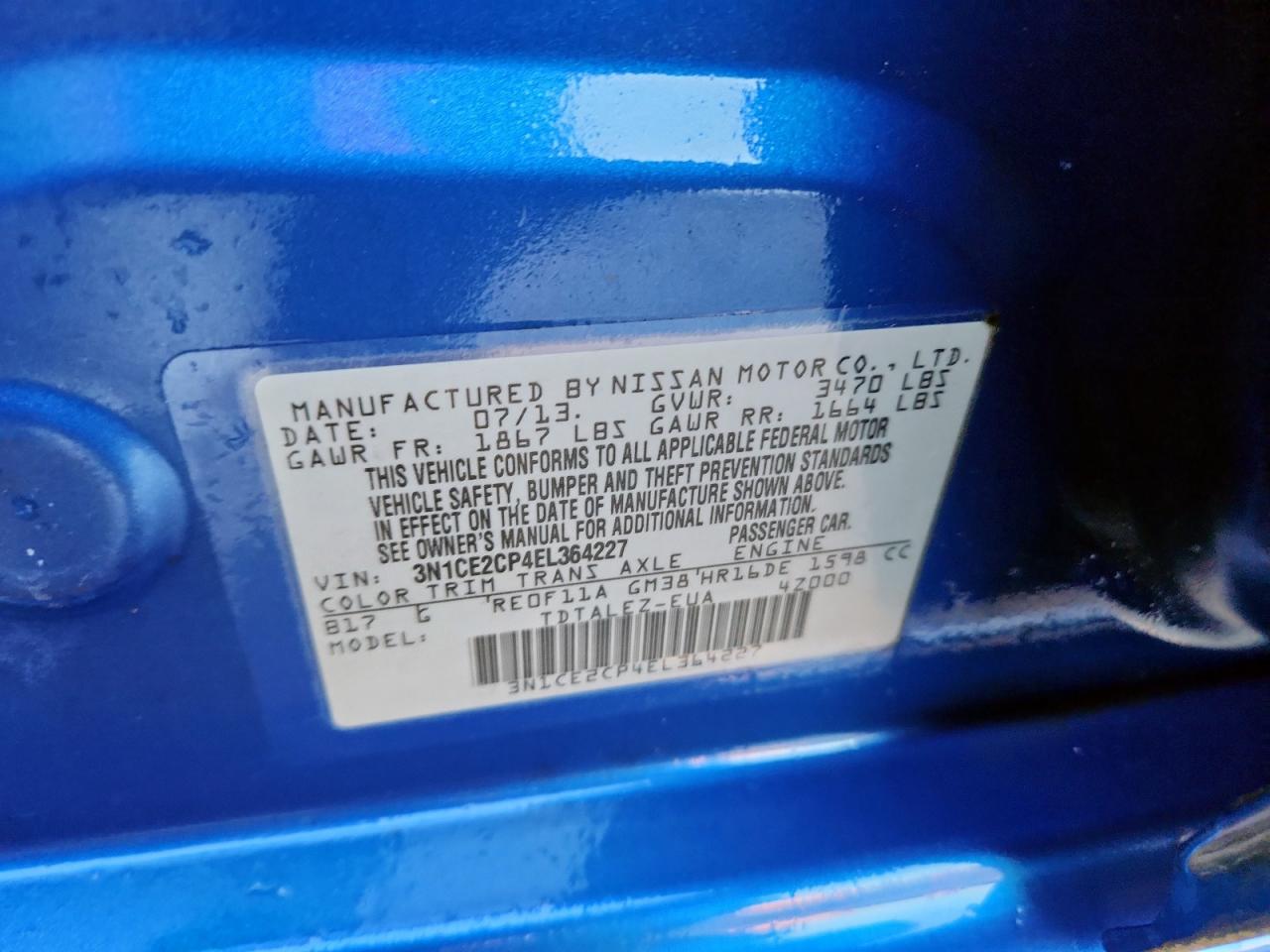 2014 Nissan Versa Note S VIN: 3N1CE2CP4EL364227 Lot: 85195355