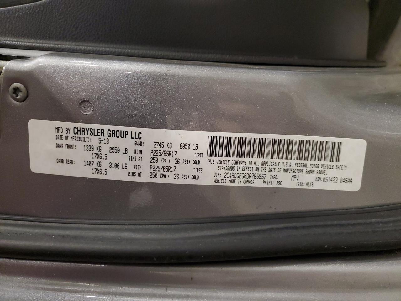 2013 Dodge Grand Caravan R/T VIN: 2C4RDGEG0DR765957 Lot: 89531835