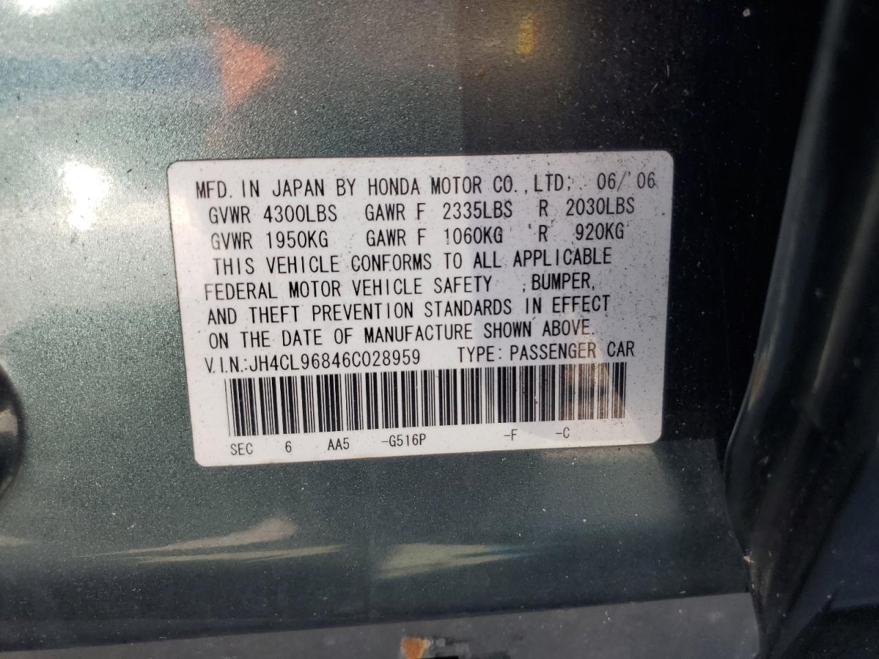 2006 Acura Tsx VIN: JH4CL96846C028959 Lot: 90964205