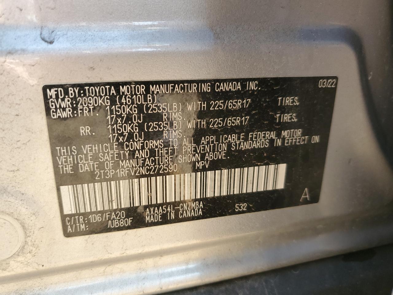 2022 Toyota Rav4 Xle VIN: 2T3P1RFV2NC272590 Lot: 85897355