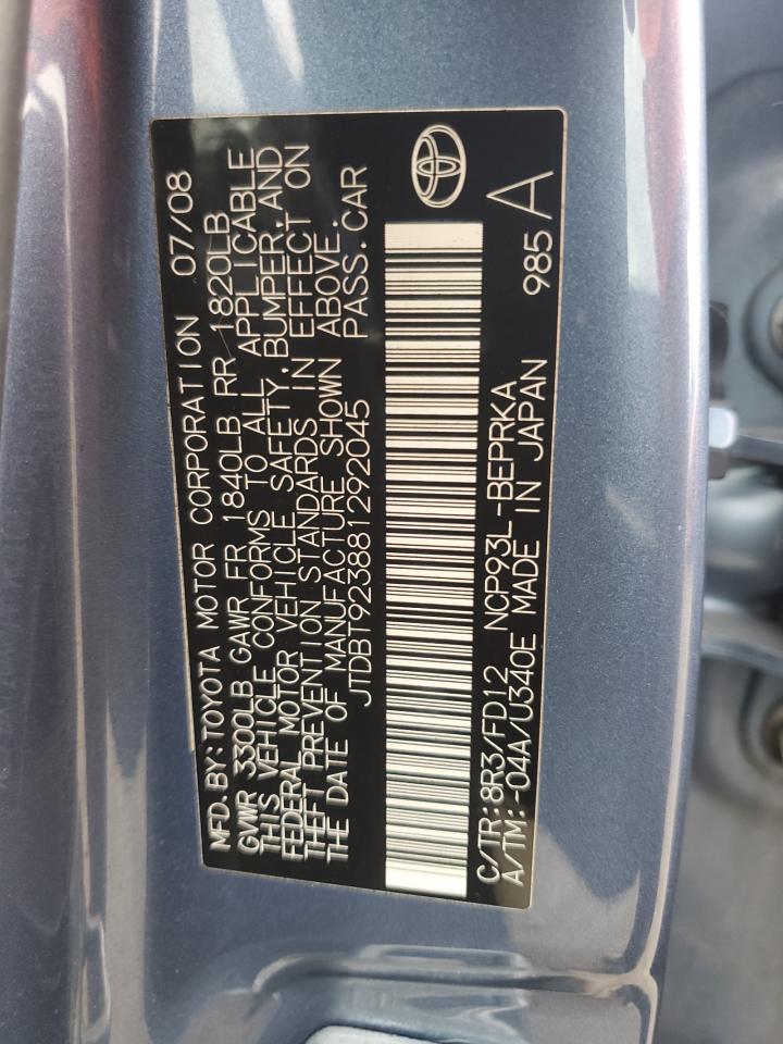 2008 Toyota Yaris VIN: JTDBT923881292045 Lot: 82434345