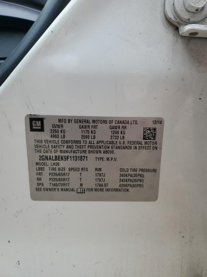 2015 Chevrolet Equinox Lt VIN: 2GNALBEK9F1131871 Lot: 90522275