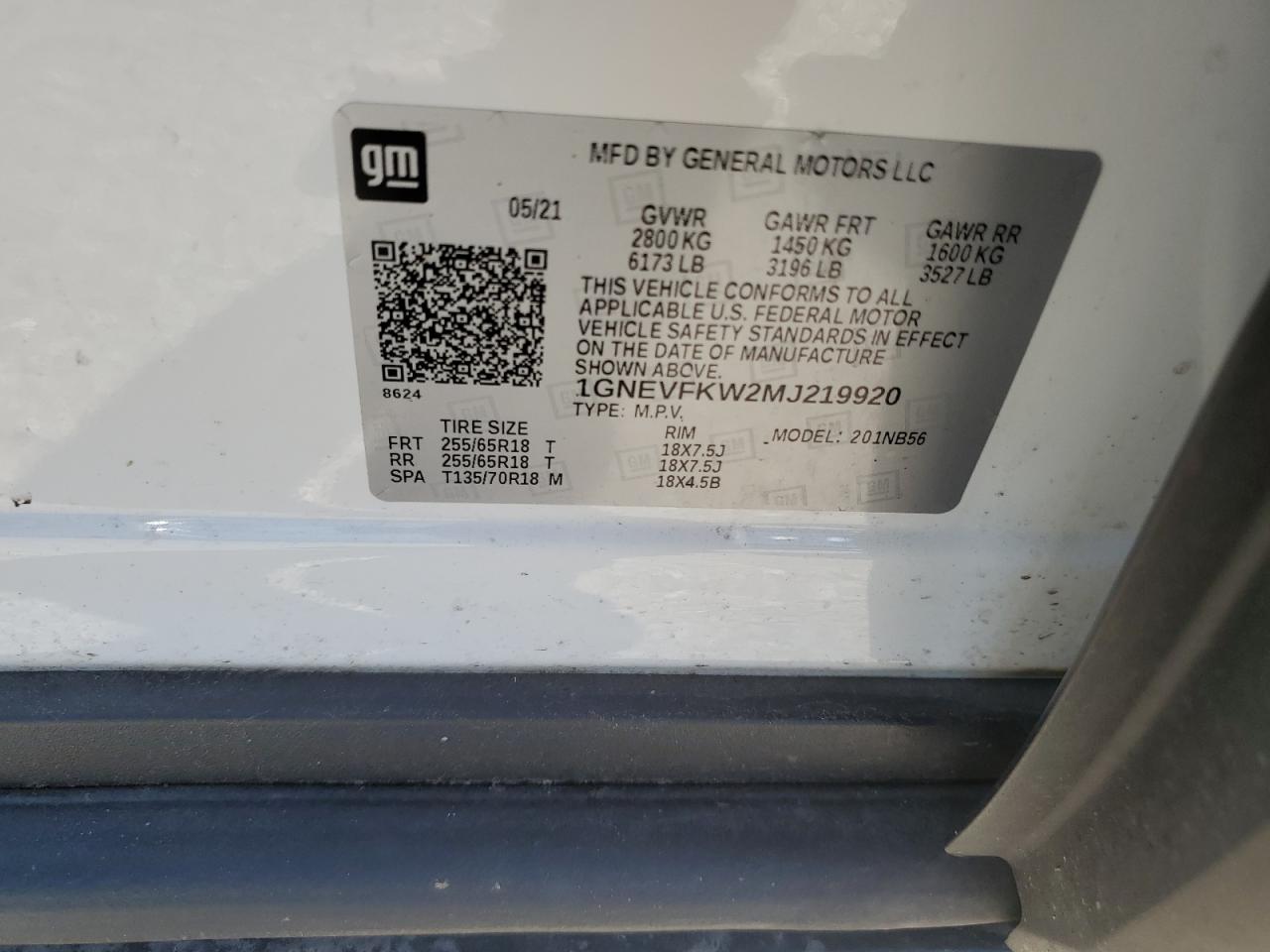 2021 Chevrolet Traverse Ls VIN: 1GNEVFKW2MJ219920 Lot: 85828395