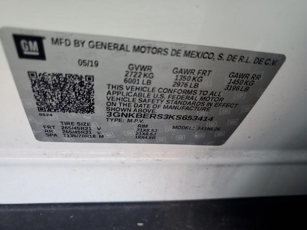 2019 Chevrolet Blazer Rs VIN: 3GNKBERS3KS653414 Lot: 85750015