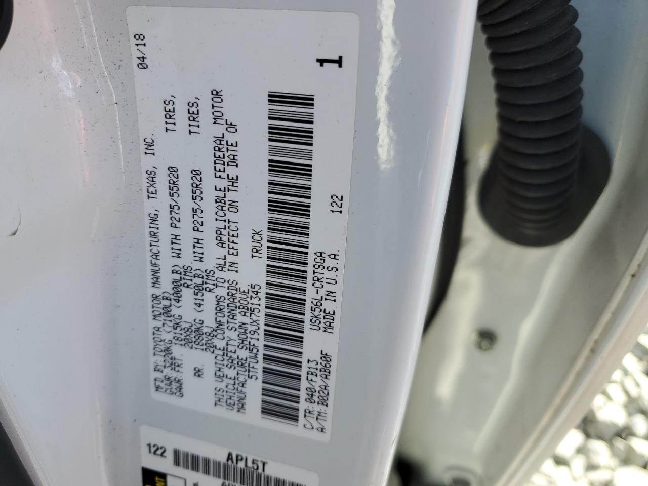 2018 Toyota Tundra Double Cab Sr VIN: 5TFUW5F19JX751345 Lot: 85263445