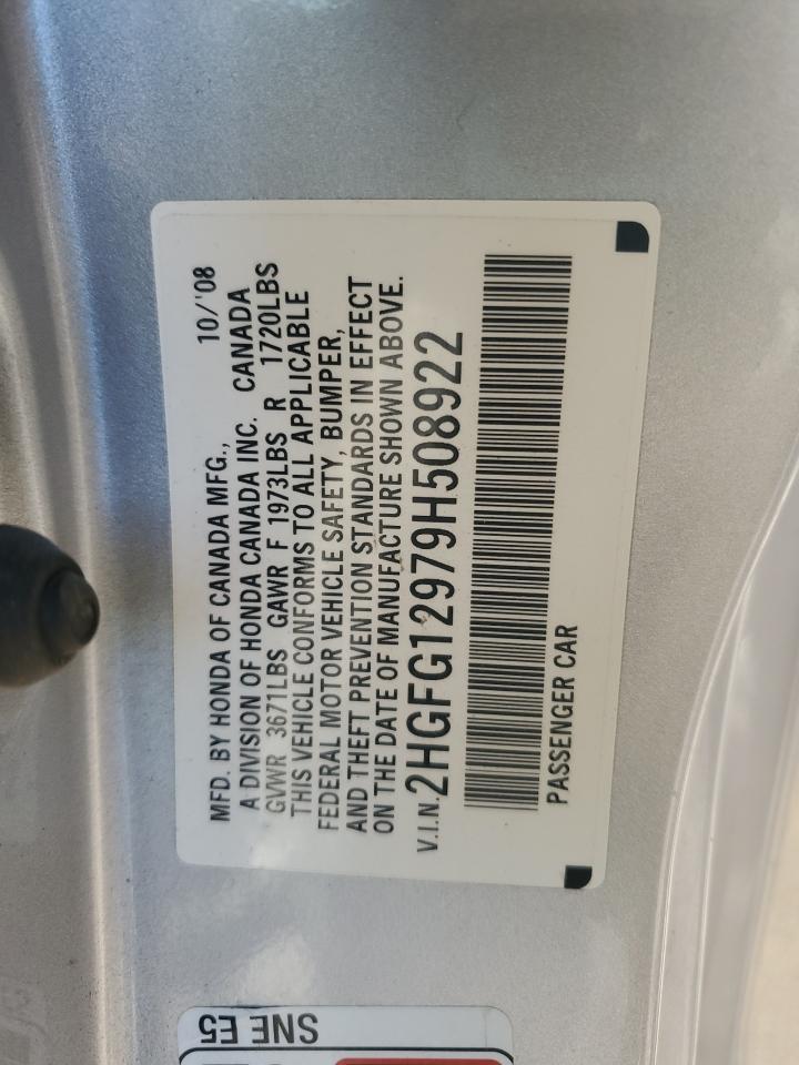2009 Honda Civic Exl VIN: 2HGFG12979H508922 Lot: 82196575