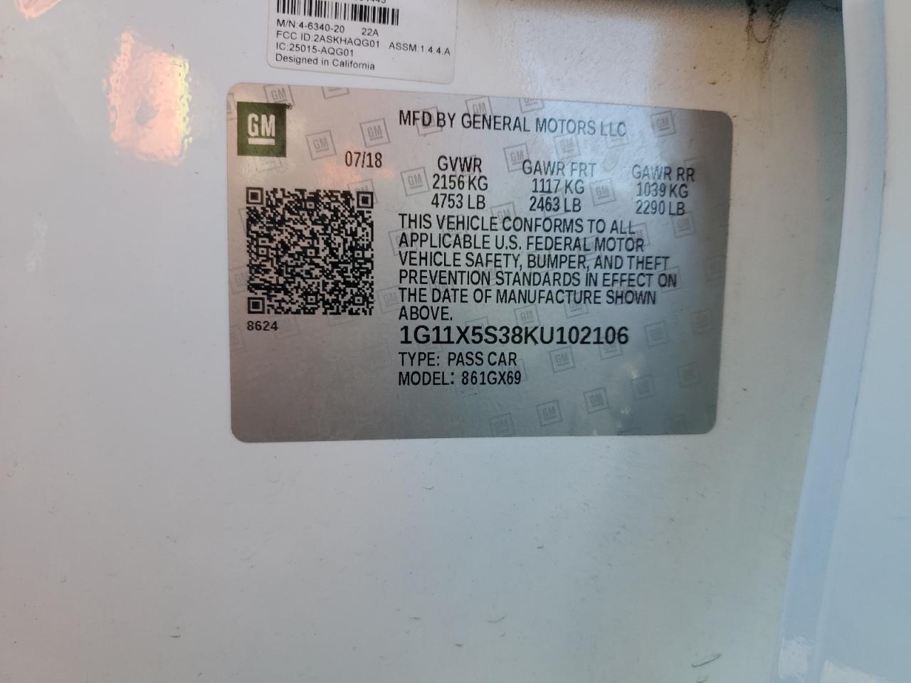 2019 Chevrolet Impala Ls VIN: 1G11X5S38KU102106 Lot: 82465325