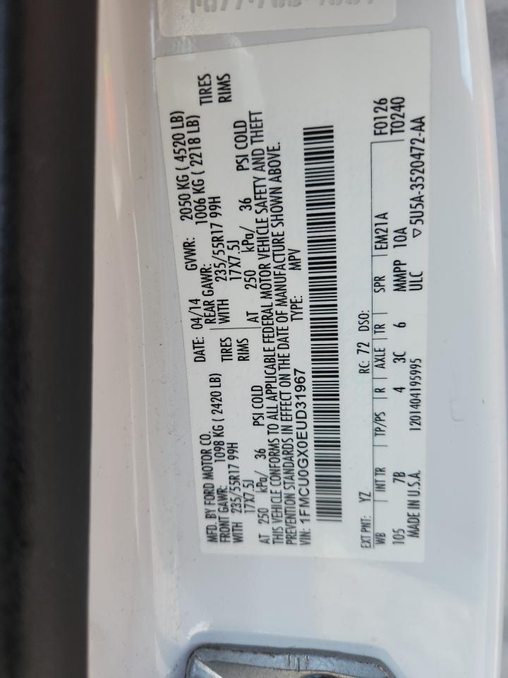 2014 Ford Escape Se VIN: 1FMCU0GX0EUD31967 Lot: 85551535