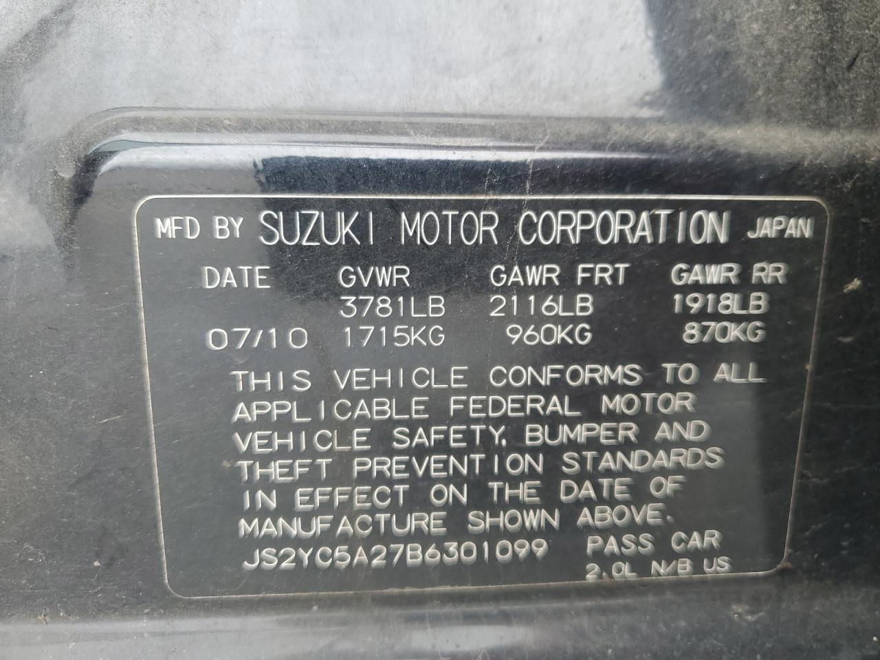 2011 Suzuki Sx4 Le VIN: JS2YC5A27B6301099 Lot: 85565905