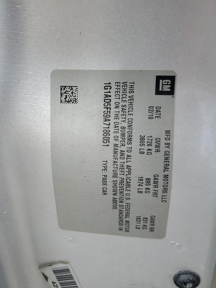 2010 Chevrolet Cobalt 1Lt VIN: 1G1AD5F59A7186051 Lot: 90826635