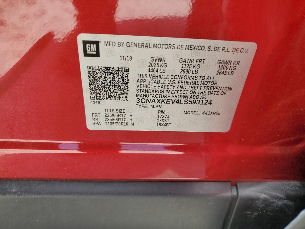 2020 Chevrolet Equinox Lt VIN: 3GNAXKEV4LS593124 Lot: 85506615