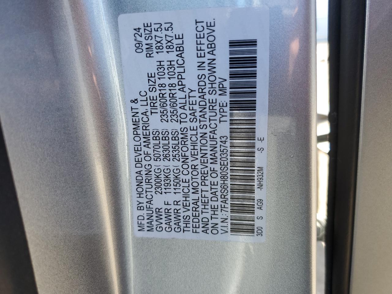 2025 Honda Cr-V Sport-L VIN: 7FARS6H80SE035743 Lot: 87458825