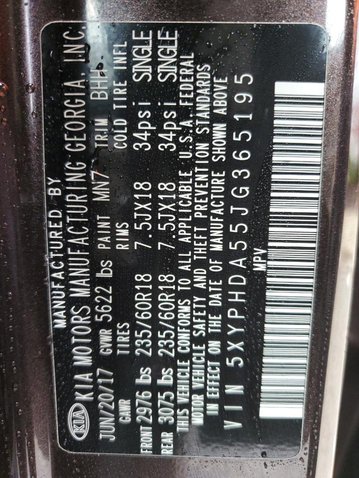 2018 Kia Sorento Ex VIN: 5XYPHDA55JG365195 Lot: 85343585