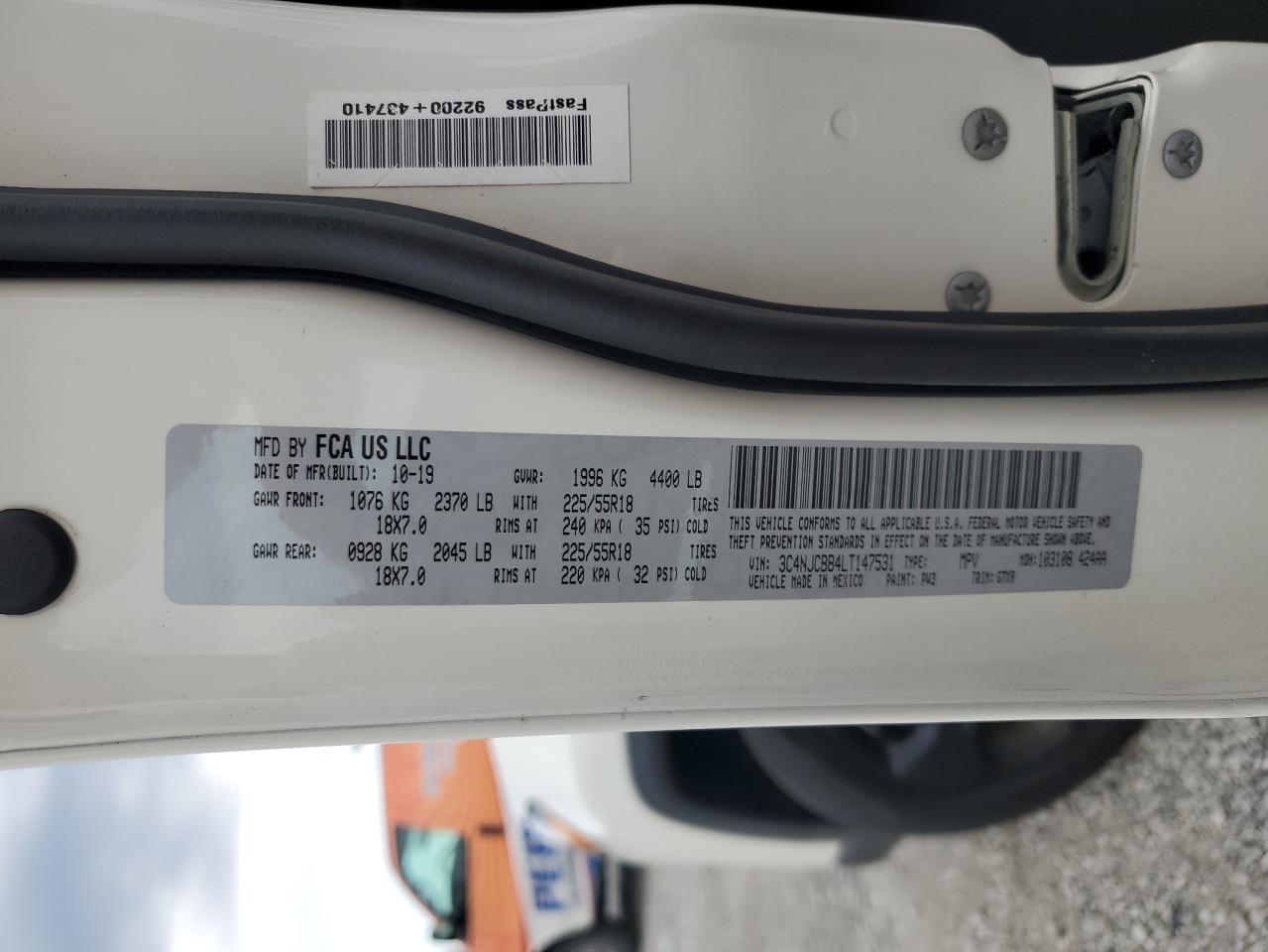 2020 Jeep Compass Latitude VIN: 3C4NJCBB4LT147531 Lot: 82232885