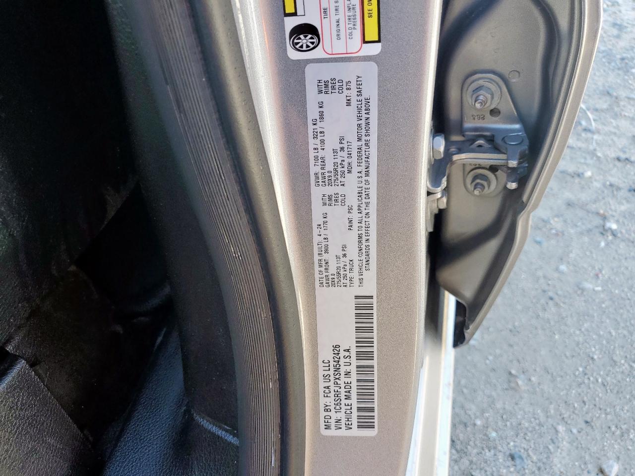 2025 Ram 1500 Laramie VIN: 1C6SRFJPXSN542426 Lot: 87101845