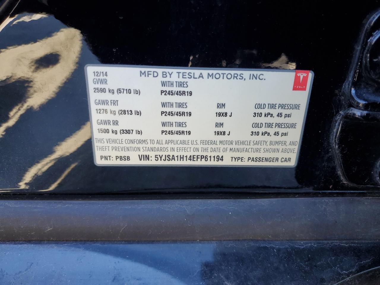 2014 Tesla Model S VIN: 5YJSA1H14EFP61194 Lot: 86263865