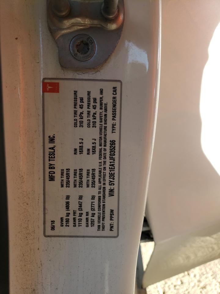 2018 Tesla Model 3 VIN: 5YJ3E1EA1JF035266 Lot: 82080695