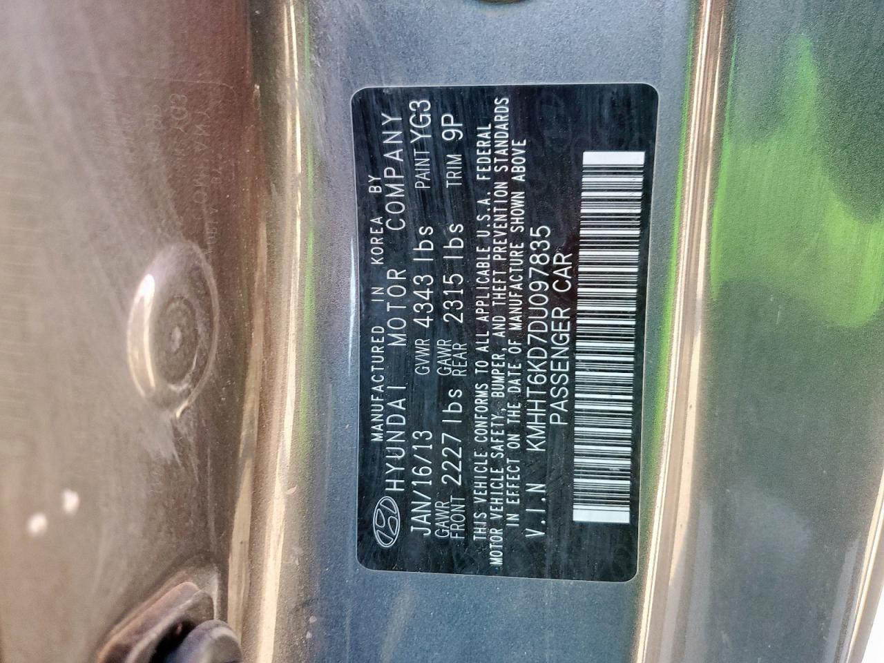 2013 Hyundai Genesis Coupe 2.0T VIN: KMHHT6KD7DU097835 Lot: 90726565