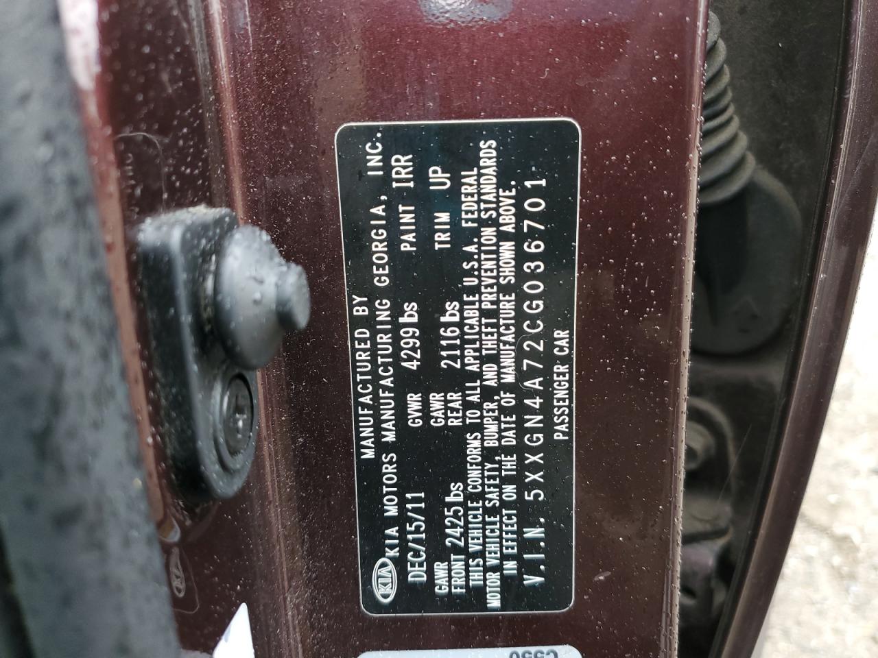 2012 Kia Optima Ex VIN: 5XXGN4A72CG036701 Lot: 86166455