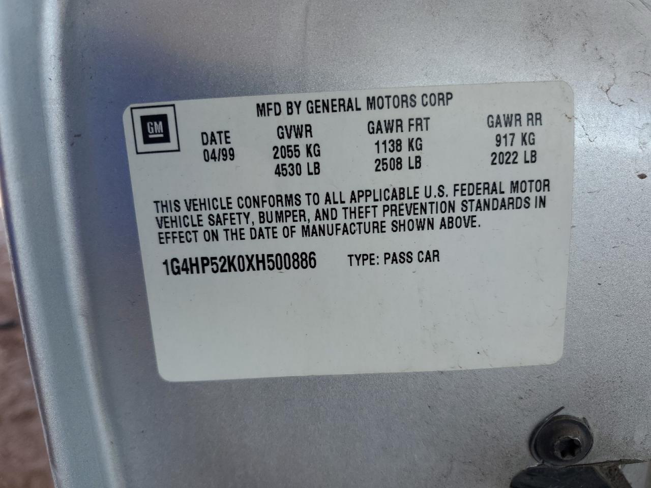 1999 Buick Lesabre Custom VIN: 1G4HP52K0XH500886 Lot: 84262715