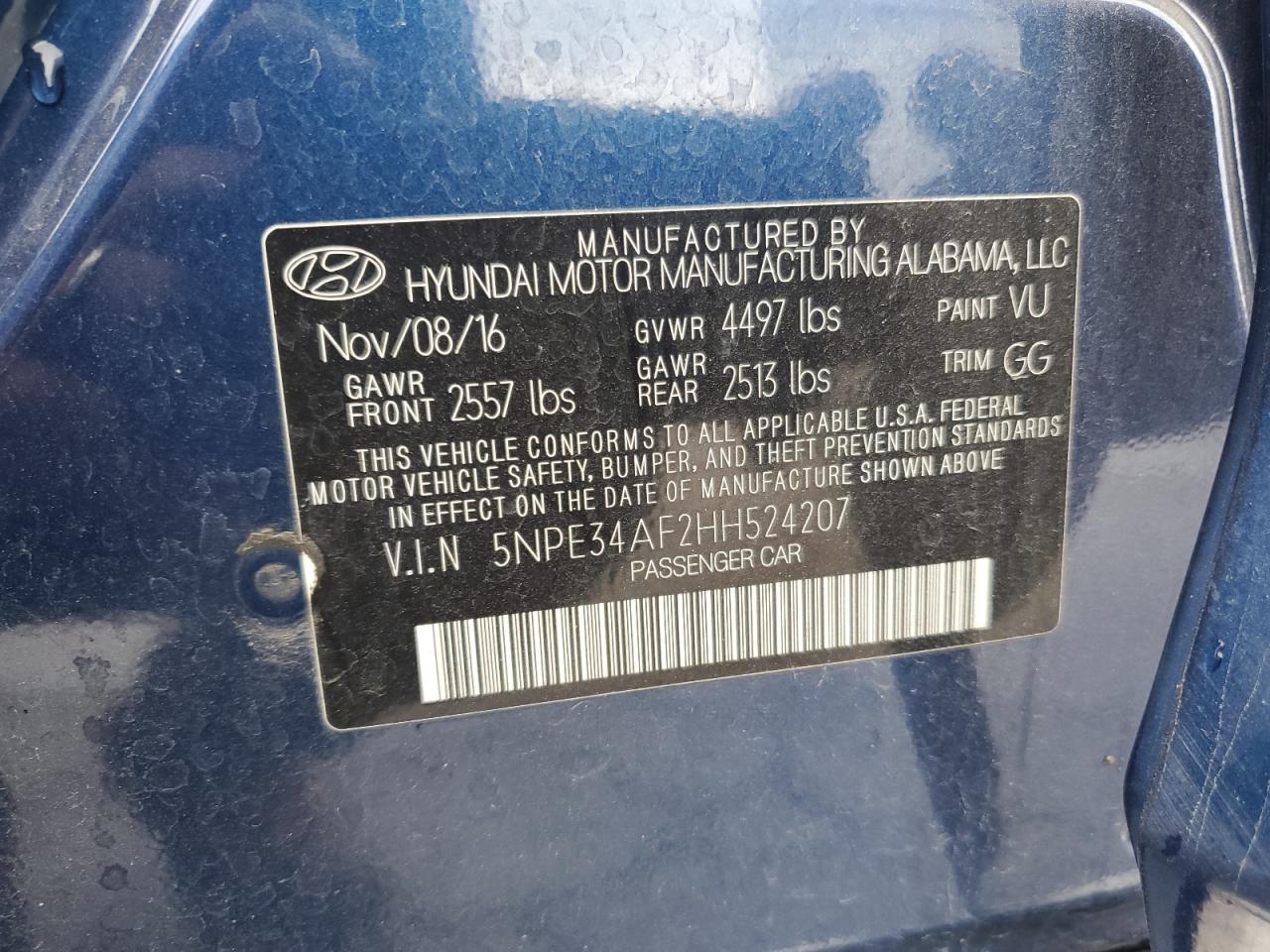 2017 Hyundai Sonata Sport VIN: 5NPE34AF2HH524207 Lot: 85302755