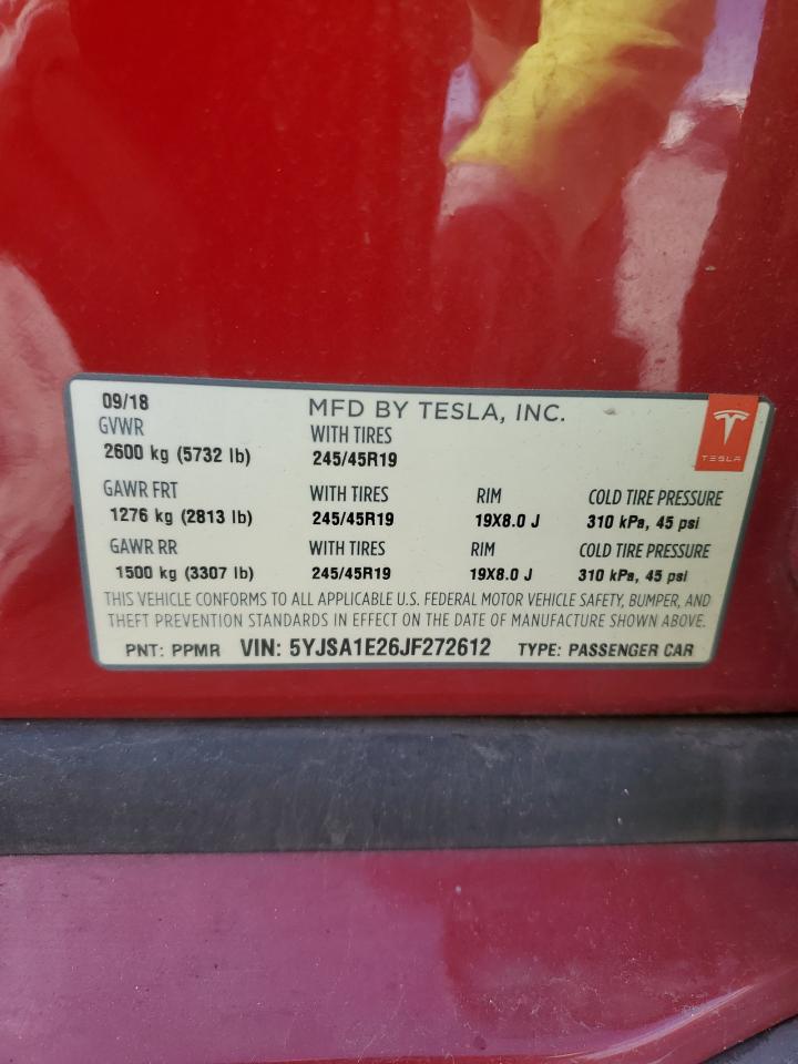 2018 Tesla Model S VIN: 5YJSA1E26JF272612 Lot: 86531985