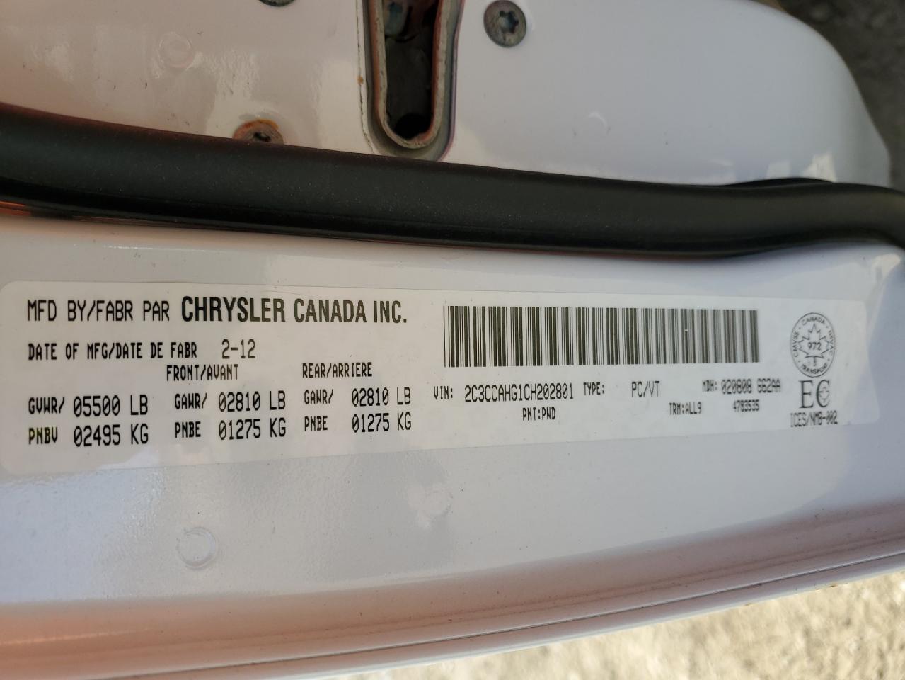 2012 Chrysler 300 Limited VIN: 2C3CCAHG1CH202801 Lot: 85875555