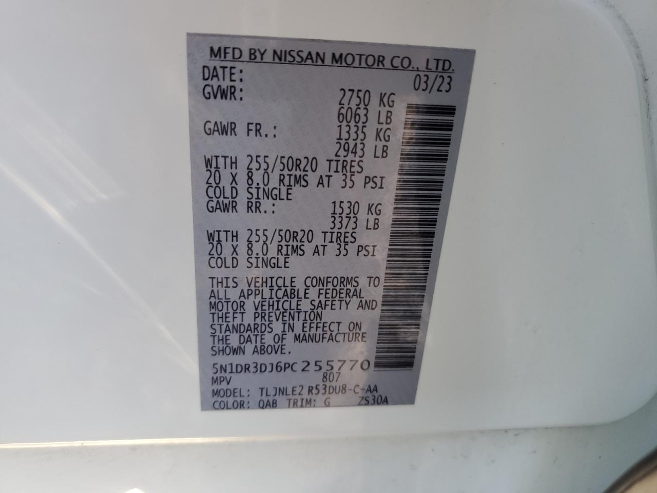 2023 Nissan Pathfinder Platinum VIN: 5N1DR3DJ6PC255770 Lot: 85910875