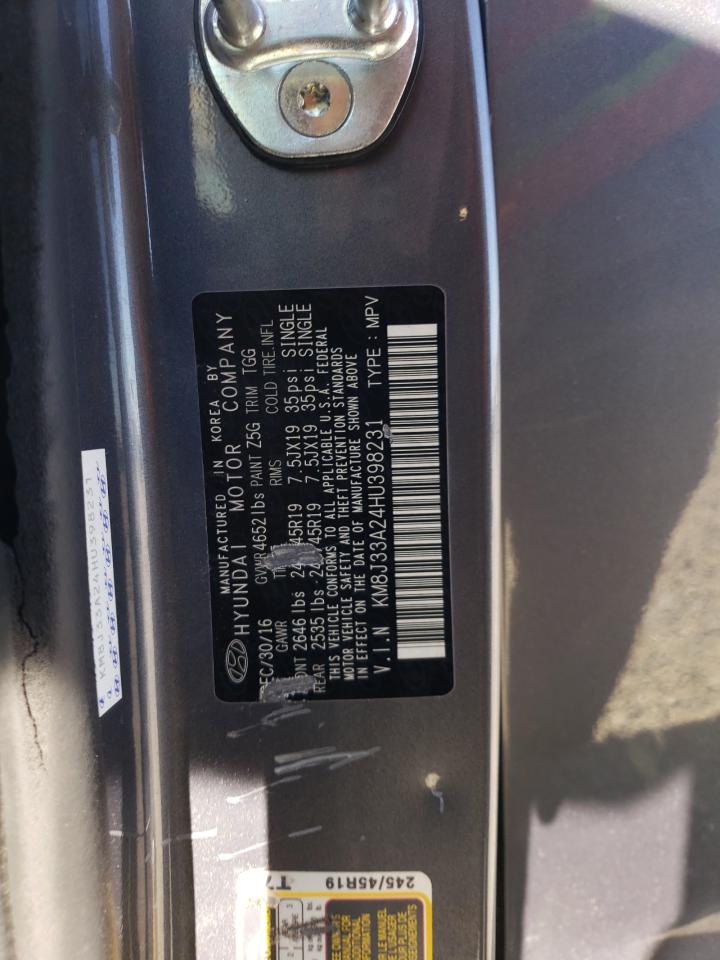 2017 Hyundai Tucson Limited VIN: KM8J33A24HU398231 Lot: 86069645